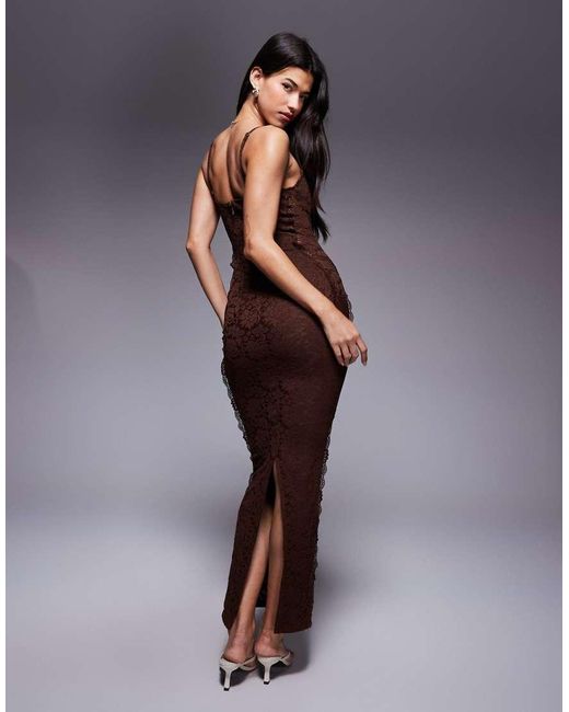 Murci Purple Exclusive Sheer Lace Corset Detail Cami Maxi Dress
