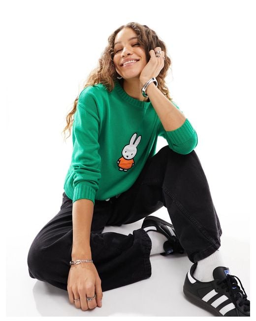 Daisy Street Green X Miffy Relaxed Knitted Jumper With Embroidery