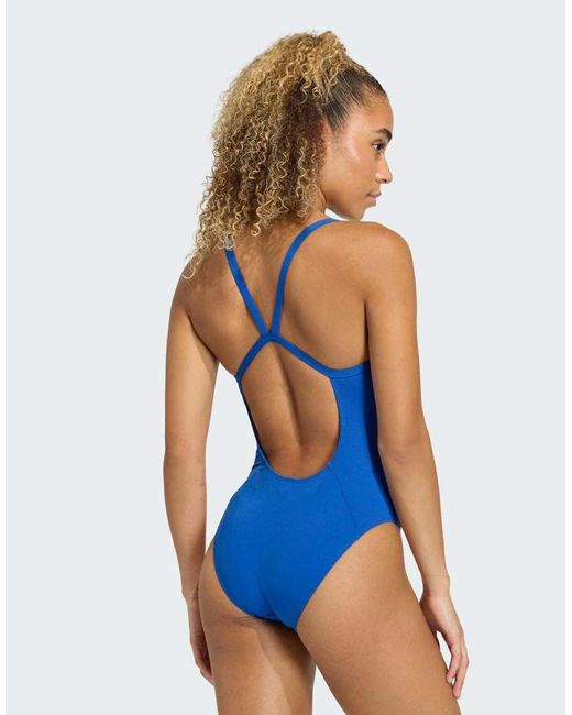 Adidas Blue Thin Straps V-Back Swimsuit