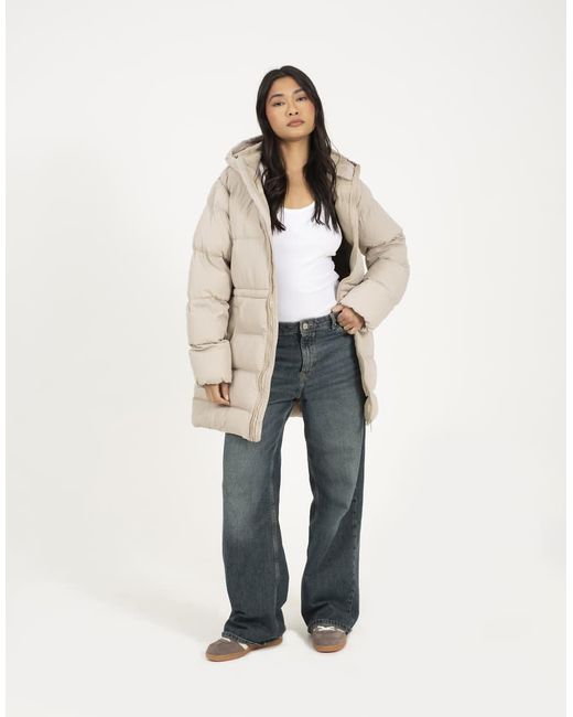 Brave Soul Natural Hooded Padded Jacket With Drawcord Waist