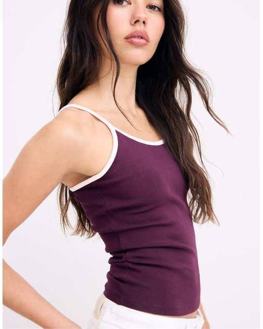 Stradivarius Purple B07 Ribbed Strap Top