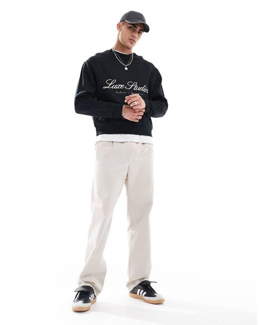 Sudadera Negra De Corte Cuadrado Extragrande Con Estampado "Luxe Studios" De ASOS de hombre de color Blue