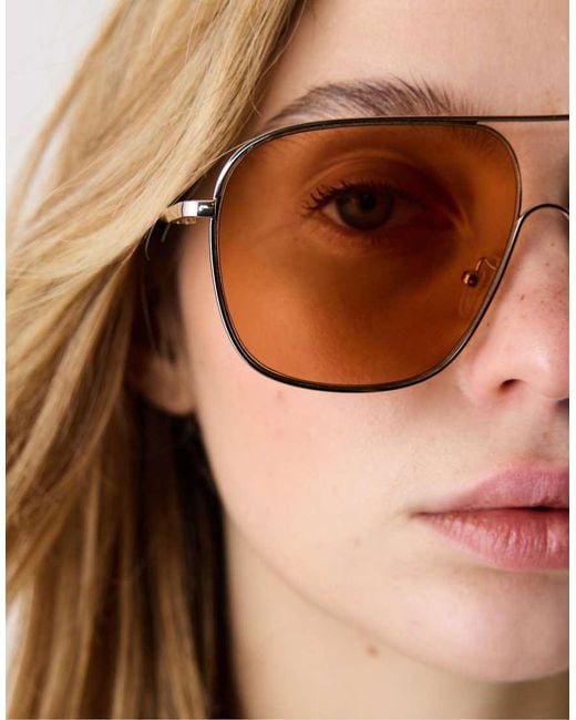 Stradivarius Brown Square Aviator Sunglasses