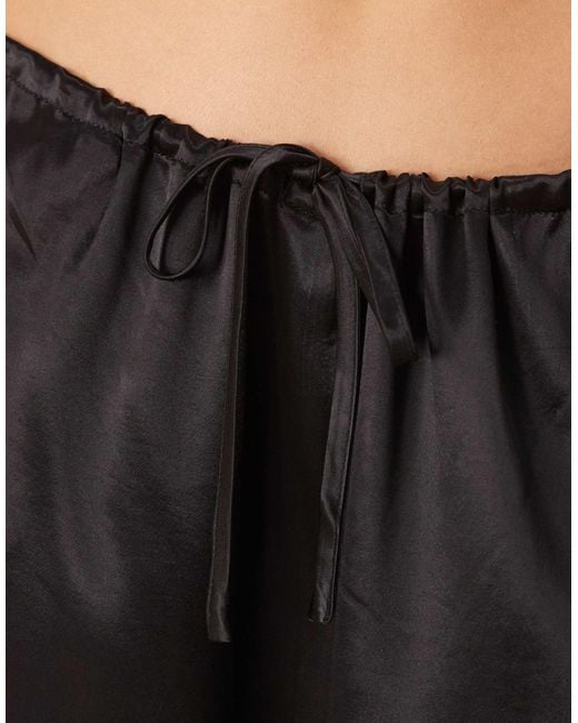 SNDY'S Black Satin Drawstring Wide Leg Pants