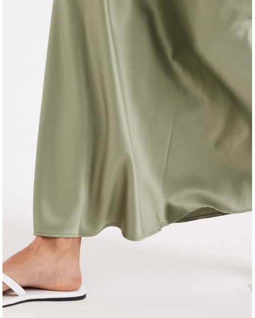 Vero Moda Green Satin Bias Midi Skirt