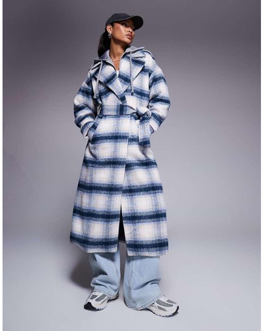 River Island Blue Wool Blend Belted Coat