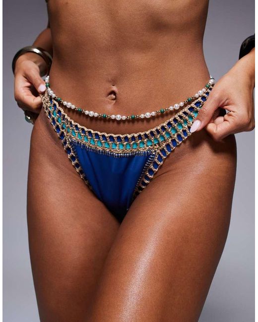 Moda Minx Blue Crochet Trim Bikini Bottom