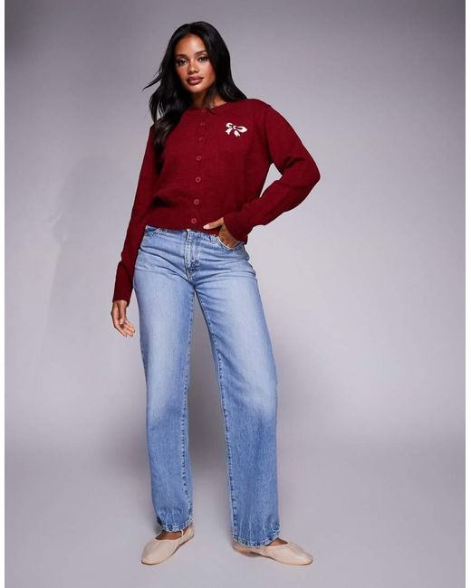 Princess Polly Red With A Bow Button Through Bow Graphic Cardigan