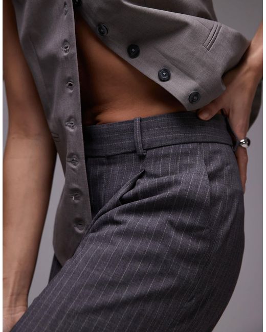 Mango Gray Longline Stripe Trousers