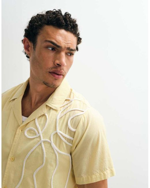 South Beach Natural Embroidered Beach Shirt for men