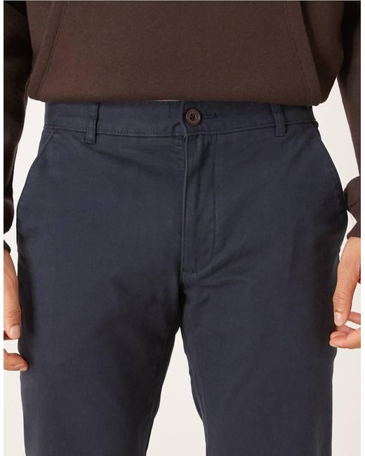Farah Blue Elm Straight Leg Twill Chino Trousers for men
