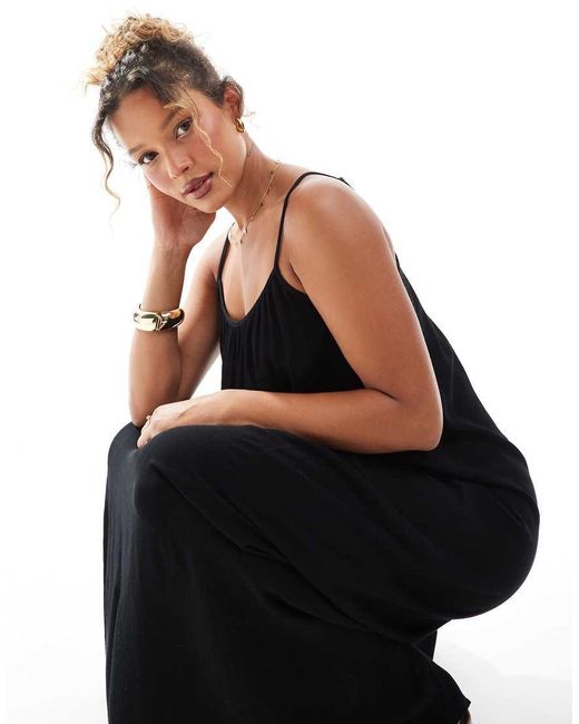 ONLY Black Textured Strappy Maxi Dress