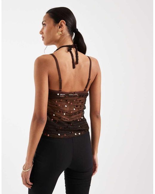JJXX Natural Crochet Halter Top With Sequins