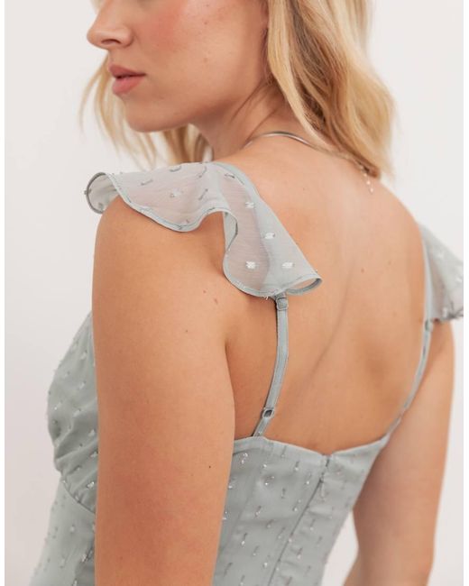 ANAYA Gray Strappy V Neck Ruffle Maxi Dress