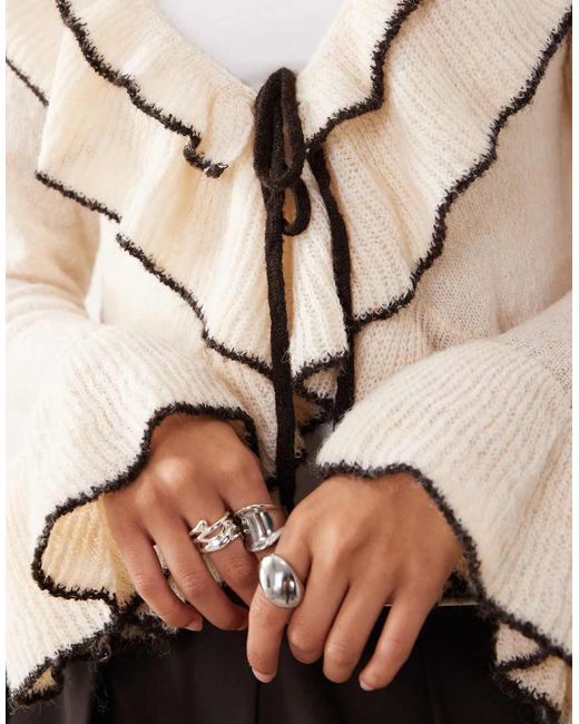 Y.A.S Natural Constrast Frill Detail Tie Front Cardigan