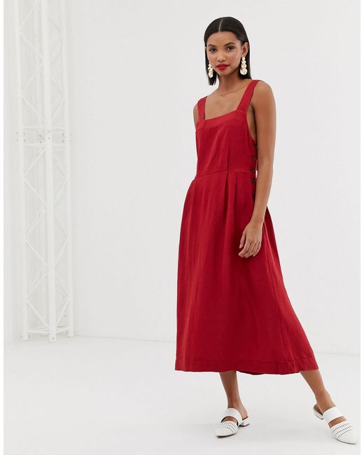Mango Red Linen Midi Dress