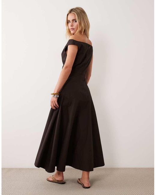 ASOS Black Asos Design Petite Heavy Poplin Maxi Dress With Draped Neckline