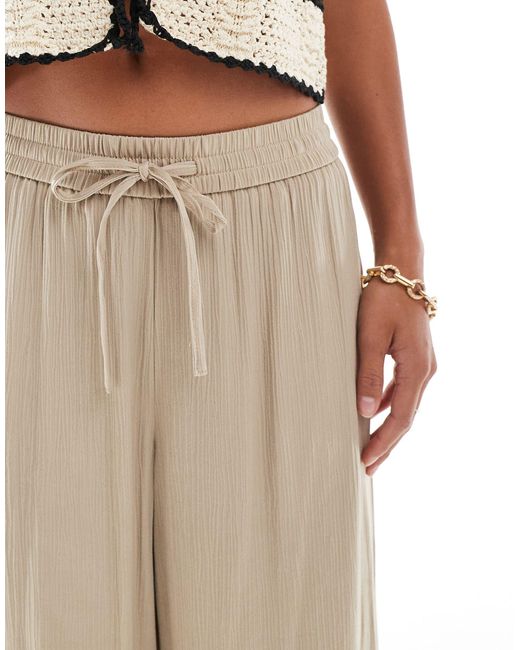 Vila Natural Weighted Plisse Satin Feel Wide Leg Trousers