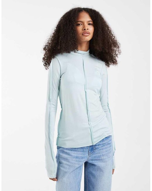 & Other Stories Blue Seam Detail High Neck Top