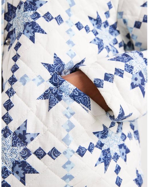 ONLY Blue Lightweight Quilted Jacket With Paisley Fairisle