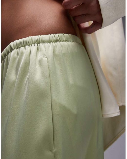 TOPSHOP Broek Van Satijn Met Wijde Pijpen En Gestrikte Taille in het Green