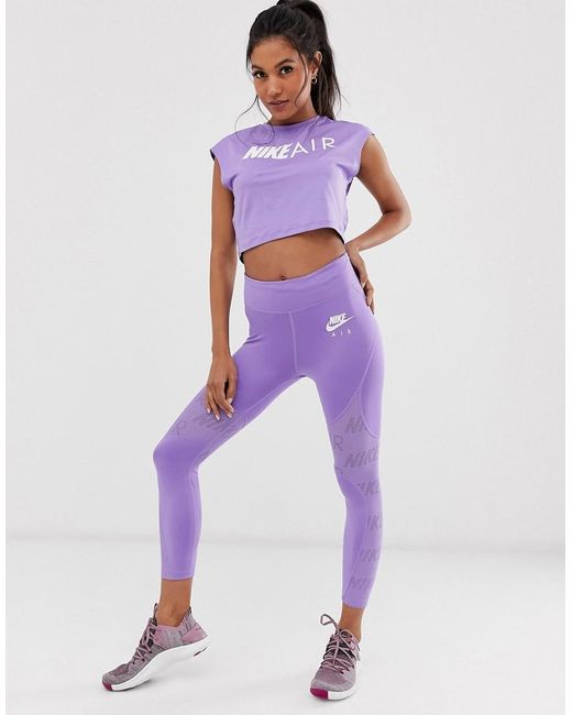 Nike Nike Air Running Crop leggings With Mesh Panels In Purple