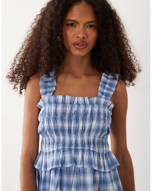 Wednesday's Girl Blue Shirred Midaxi Dress