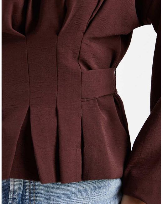 ASOS Red Cinched Waist Blouse With Tie Back
