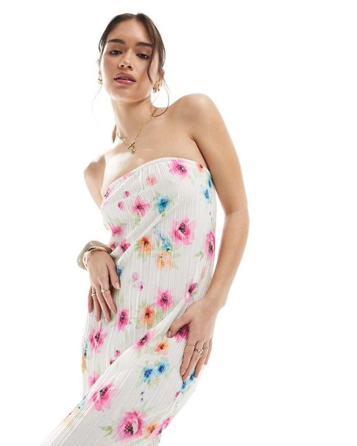 Pieces White Plisse Bandeau Maxi Dress