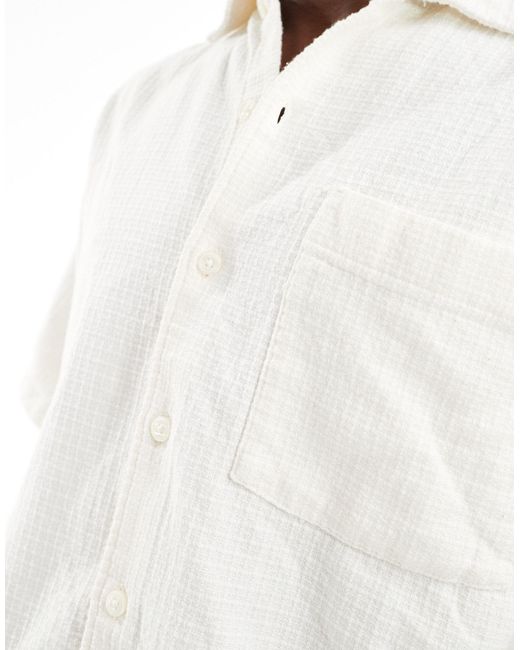 Jack & Jones White Boxy Textured Heavy Weight Shirt for men