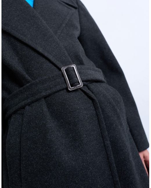 TOPSHOP Blue Dropped Belt Longline Formal Coat