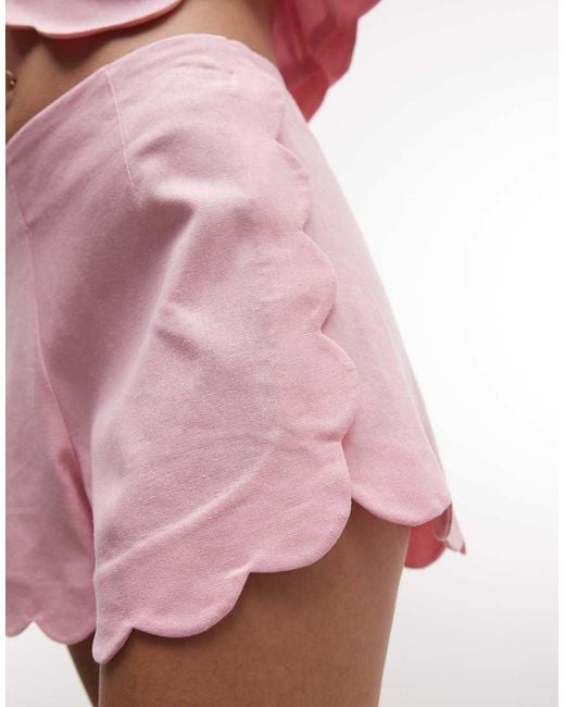 River Island Pink Linen Blend Scallop Short Co-Ord