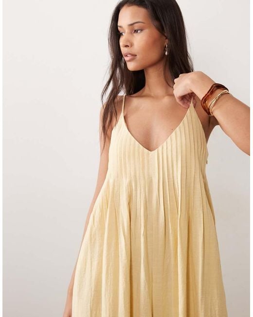 ASOS Natural Wide Leg Jumpsuit With Pintuck Detail