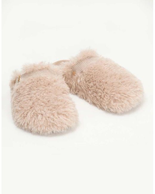 Boux Avenue Natural Teddy Fleece Clog Mule Slippers Adjustable Strap Loungewear