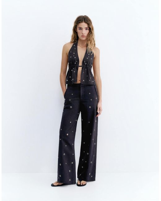 Top dos nu avec oeillets Pull&Bear en coloris Blue