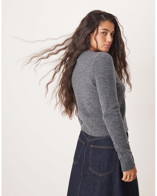 Mango Gray Button Fluffy Cardigan
