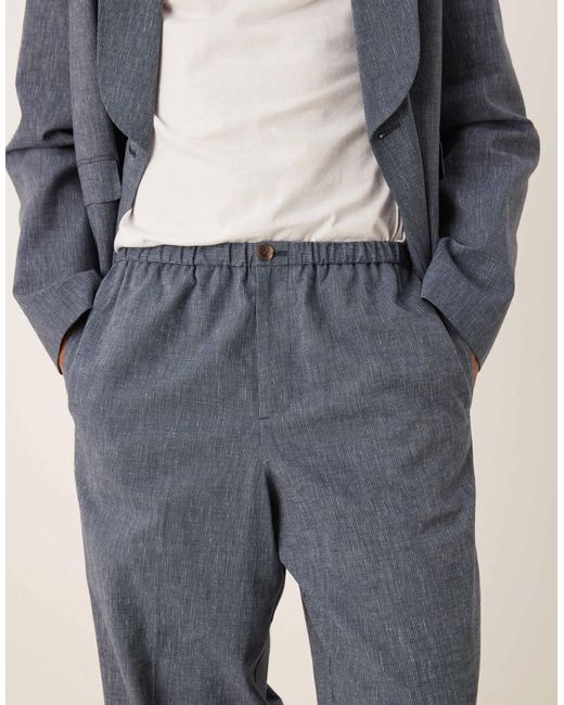 ASOS Blue Wide Leg Linen Suit Trousers for men