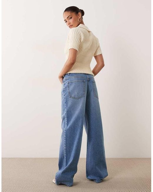 ASOS Blue Asos Design Petite Straight Wide Leg Jeans