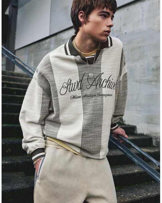 Pull&Bear Gray Stwd Striped Soccer Polo Shirt for men