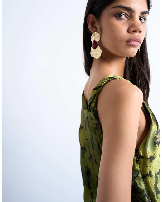 TOPSHOP Green One Sleeve Twist Strap Satin Maxi Dress