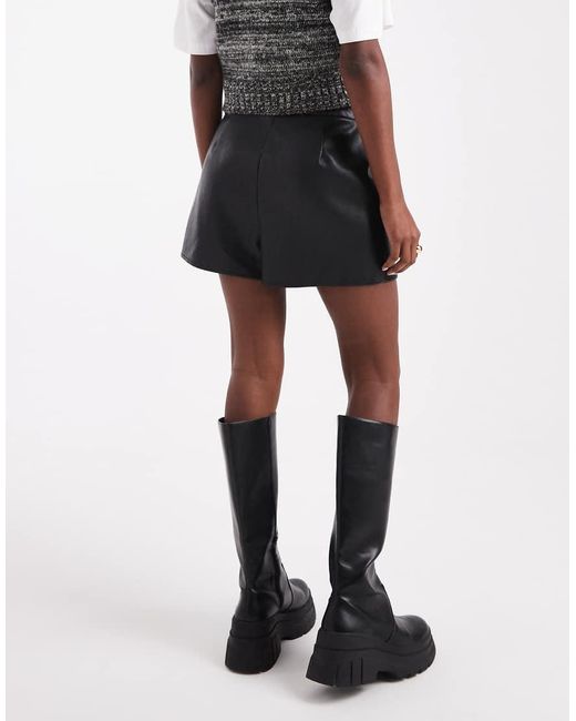 ASOS Black Faux Leather Button Detail Wrap Skort