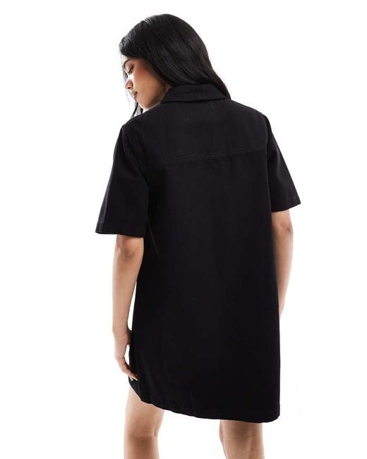 Miss Selfridge Oversized Denim Overhemdjurk Met Korte Mouwen in het Black