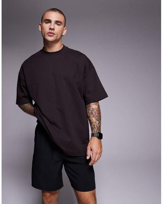 Camiseta Marrón Lavado Extragrande Con Gráfico En La Espalda Y Acabado De Secado Rápido De Algodón Grueso De 4505 de hombre de color Multicolor