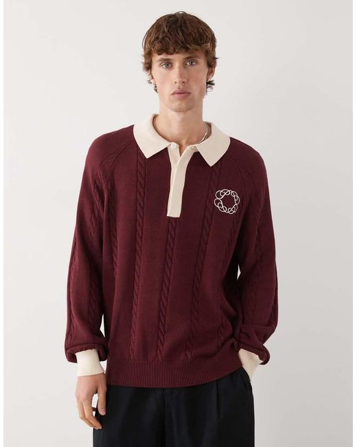 Prohibited Gebreide Oversized Polo Met Lange Mouwen En Logo-Embleem in het Red voor heren