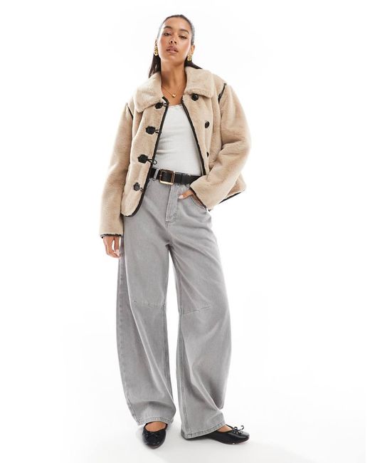 Threadbare Natural Faux Fur Button Up Jacket
