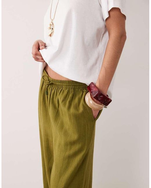 River Island Natural Linen Blend Wide Leg Pants