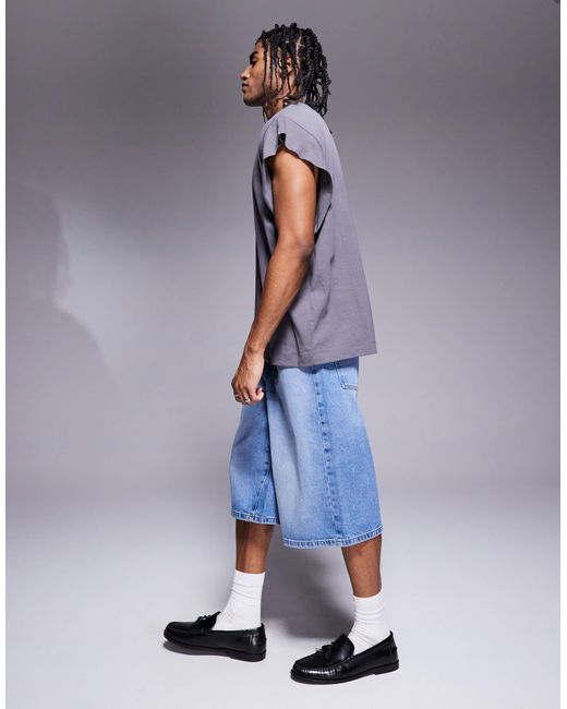 ASOS Blue Longer Length Denim Jort for men