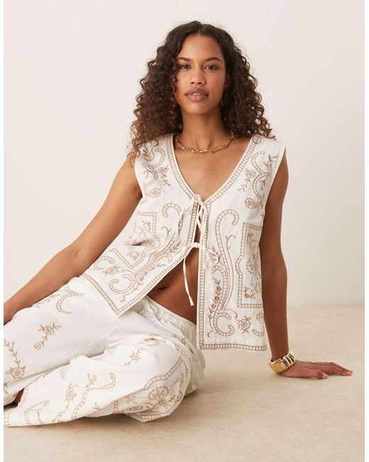 ASOS Natural Linen Look Top Co-Ord With Embroidery