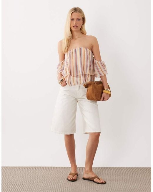 Mango Pink Off The Shoulder Ruffle Detail Blouse