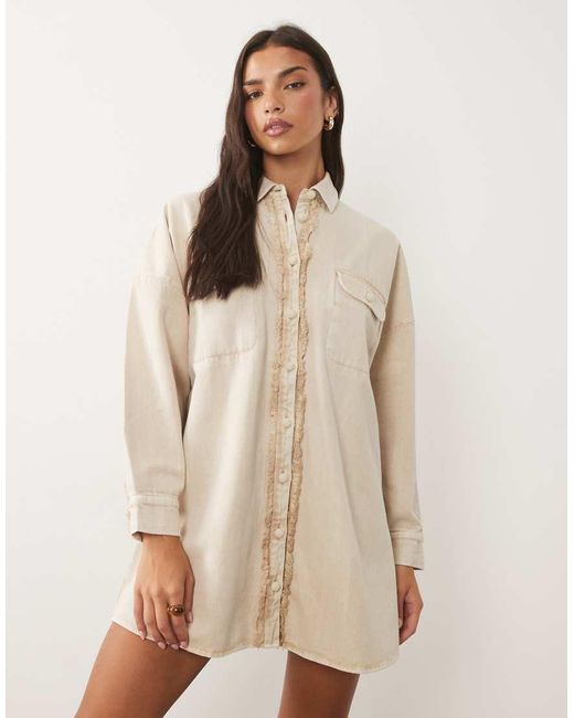 ASOS Natural Twill Oversized Shirt Dress With Crochet Buttons